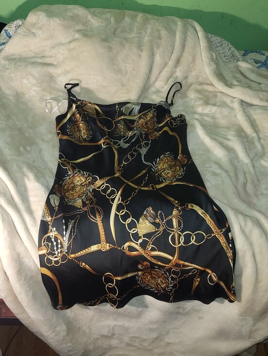 Guess Dresses & Skirts - Guess Black Mini Slip Dress with Gold Chain Print